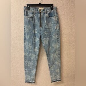 Baldwin Women Sz 28 Blue‎ Harley Rose Floral Zip Up High Rise Skinny Denim Jeans